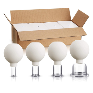 Set terapi limfatik Anti selulit, 4 buah Set cangkir hisap vakum tubuh & leher alat pijat bekam silikon kaca - Product Image 2