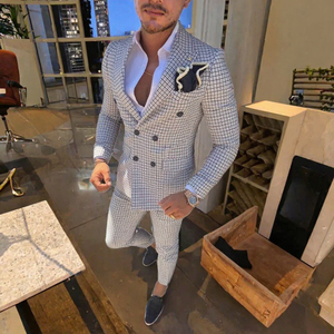 Traje de boda formal MSF de dos piezas a cuadros para hombre, corte ajustado, doble botonadura, para padrinos de boda, con cierre de cremallera, para adulto - Product Image 3
