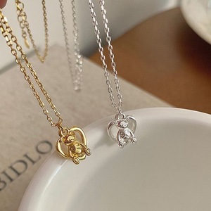 Collar con Colgante de Corazón de Plata de Ley S925, Color Oro y Plata, Joyería Fina para Uso Diario - Product Image 1