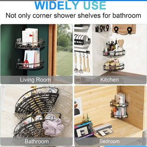 Organizador de Baño de Acero Inoxidable Premium, Estante Adhesivo para Pared sin Perforaciones, Negro, Multiusos - Product Image 4
