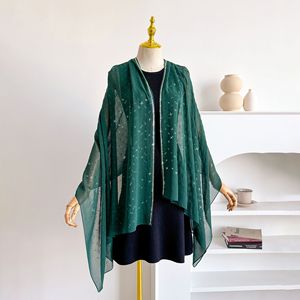 <b>Silk</b> Shawl 166x70cm <b>Green</b> Embroidered Star Pattern Lightweight Scarf Women's Fashion Accessory For Spring Autumn - Product Image 1