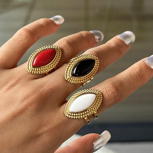 Fashion <b>Rings</b> Marquise Shape <b>Adjustable</b> Gold Tone Agate Inlay Bezel Setting Unisex Party Jewelry - Product Image 4