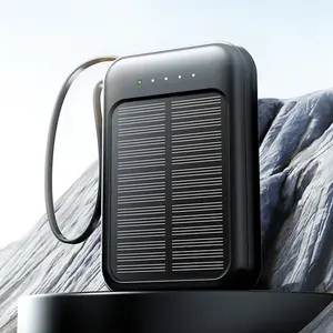 Produit le plus vendu 2024 Banque d'alimentation solaire haute capacité 10000mah Banque d'alimentation solaire <span class=keywords><strong>20000mah</strong></span> Intégré 4 câbles avec lumière LED - Product Image 1