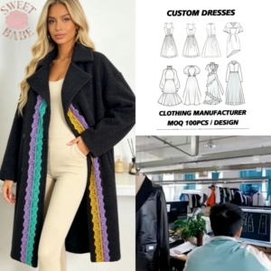 Veste mi-longue pour femme, colorée, à col à revers et garniture en dentelle, coupe ample, double boutonnage, pour les sorties, les fêtes et le quotidien - Product Image 1