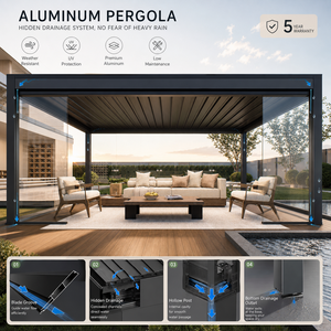 Pergola à lames orientables en aluminium thermolaqué avec capteur de pluie automatique, commande intelligente, étanche, pour jardin extérieur 3x3 3x4 <span class=keywords><strong>4x4</strong></span> - Product Image 4