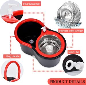 360 Degree Spin Eco-Friendly Steel Microfiber <b>Mop</b> Barrel Set Magic <b>Handle</b> Double-Drive Hand Pressure Rotating Head 90%-100% - Product Image 3
