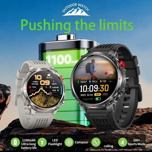 HT45 New Arrival Android Outdoor Sport Smart Watch Men IPS 1100mAh Long Life IP68 Waterproof Flashlight Fitness Answer Call
