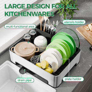 WIREKING Nouveau Organisateur de Cuisine Multifonction 3-en-1 Grande Capacité Égouttoir à Vaisselle sur Évier avec Support à Assiettes - Product Image 1