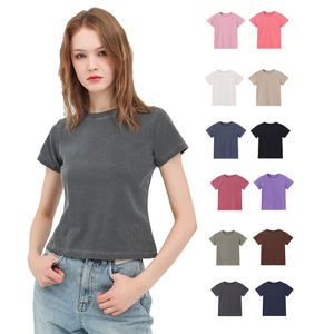 <span class=keywords><strong>T</strong></span>-<span class=keywords><strong>shirt</strong></span> court <span class=keywords><strong>vintage</strong></span> pour <span class=keywords><strong>femme</strong></span>, é<span class=keywords><strong>t</strong></span>é 2026, haute qualité, logo personnalisé, délavé à l'acide, coupe ajustée, 100% coton - Product Image 5