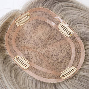 Mélange de sel et de poivre, couleur grise, 100% <span class=keywords><strong>cheveux</strong></span> humains, mono-topper 5x6.5 pouces, longueur courte pour <span class=keywords><strong>cheveux</strong></span> fins, femmes blanches d'âge moyen - Product Image 6