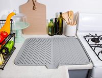 Tapis d'évier de cuisine en silicone avec tapis d'égouttage Tapis de séchage en silicone pour comptoir de cuisine