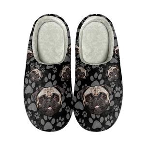 Mode hiver mignon dessin animé <span class=keywords><strong>chien</strong></span> motif imprimé coton pantoufles personnalisé hommes et femmes flanelle couple maison pantoufles - Product Image 5