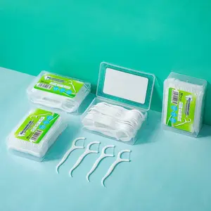 50 tusuk gigi plastik dengan stik Floss gigi polimer dalam kotak kecil