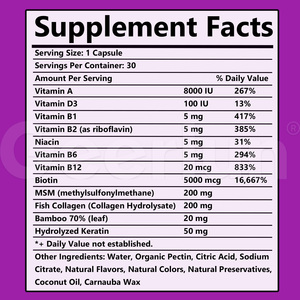 Cápsulas de Biotina y Colágeno Vegano para el Crecimiento del Cabello, Suplementos de Belleza para la Piel, Marca Privada OEM - Product Image 4