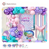 Perlengkapan Garland Balon Putri Duyung, Balon Foil Cangkang Ekor Putri Duyung, Balon Lateks Ungu Teal Pink, Set Gapura Balon Bawah Laut untuk Anak Perempuan