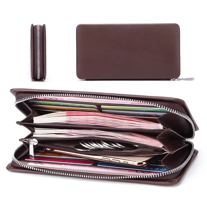 Retro UK New Design Men RFID Biker Money And Card Zipper Bag Quality Leather Travel Long Wallet