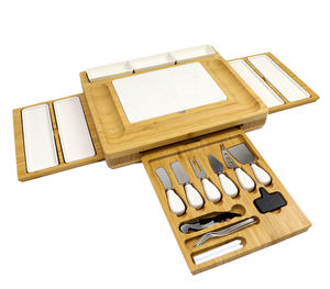 竹木石板奶酪熟食店拼盘刀槽奶酪板套装，带<span class=keywords><strong>2</strong></span>个水果托盘木质熟食店板 - Product Image 3