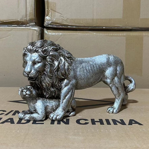 Sculture Decorative per la Casa, Statua Moderna di <span class=keywords><strong>Leone</strong></span> Dorato in Resina, Figurina di <span class=keywords><strong>Leone</strong></span> Padre e Figlio per Mobile TV, Ufficio, Soggiorno - Product Image 6