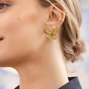 Conjunto de aretes y collar de acero inoxidable con diseño de mariposa para mujer, regalo de joyería de moda. - Product Image 3