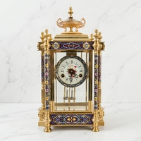 Reloj de Repisa Mecánico de Estilo Francés Vintage, con Esmalte Champlevé y Detalles en Latón Dorado, con Motivos de Arquitectura China
