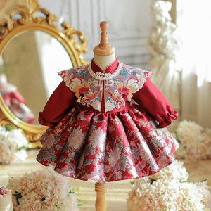 Un an bébé fille robe 2024 nouveaux cent jours vêtements fête couronne chinois Tang Costume princesse - Product Image 1