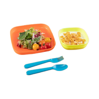 Service de table 24 pièces avec assiettes carrées en PP à compartiments, couverts réutilisables, vaisselle pour la maison et la cuisine