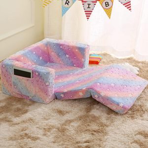 Children's <b>Sofa</b> Double Seat Pink Foldable Velvet With Stars For <b>Kids</b> Reading Corner Nap Chair - Product Image 3