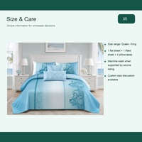Ensemble de draps de lit 6 pièces en coton poly aqua floral 250TC pour hôtellerie, marque privée Queen King