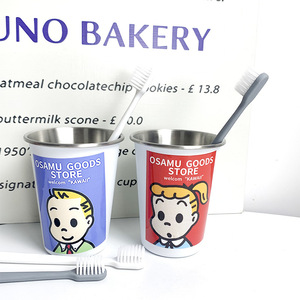 Osamu Goods Store - Vaso para enjuague bucal de acero inoxidable, 350 ml, diseño de dibujos animados, soporte para cepillos de dientes para uso doméstico - Product Image 3