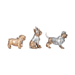 Set di 3 statue decorative in resina di cani per decorazioni per la casa, l'ufficio e il bagno, figurine scultoree con occhiali da sole, cuffie e cappello. - Product Image 3
