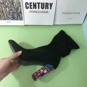 Bottines sexy à talon épais en tissu élastique pour femmes - Product Image 5