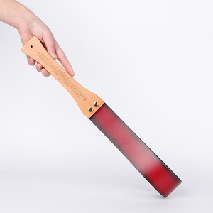 Leather Paddle Wooden Handle Red Cowhide Spanking <b>Tool</b> For Adult Use Unisex SM Discipline <b>Toy</b> - Product Image 1