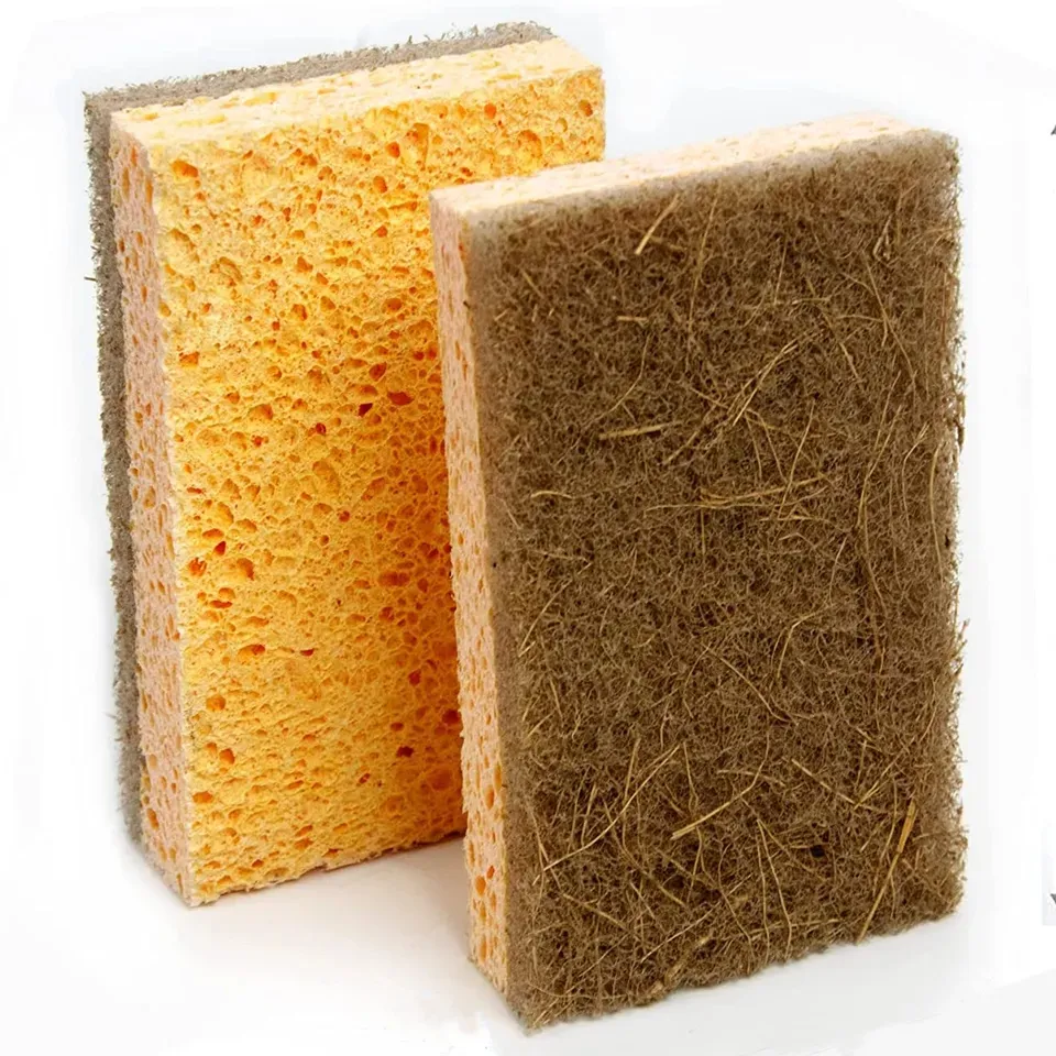 Eco Friendly Kitchen Cleaning Cellulose Natural Sponge Cellulose And Coconut Fiber Non-scratch Sponge 11x7x2cm