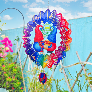 Molinillos de Viento Metálicos OEM y ODM, Molinillos de Viento de Acero Inoxidable, Adorno de Jardín, Molinillo de Viento 3D Mandala, Gnomos Pareja Rojos y Azules - Product Image 4