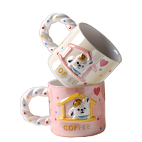 Mug en céramique 3D avec relief animalier mignon, 200-350 ml, fait main, peint à la main, avec poignée, pour cadeau