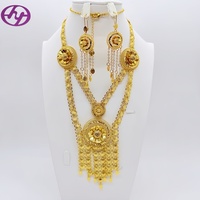 Parure de bijoux islamiques plaqués or 24 carats Hongyue - Collier et boucles d'oreilles sertis clos - Style Moyen-Orient Dubaï