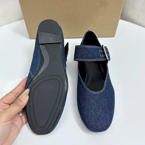 รองเท้าส้นเตี้ยแบบแมรี่เจนสำหรับผู้หญิงรุ่นใหม่ - ส้นเตี้ย หัวกลม สวมใส่ง่าย สีน้ำเงินเดนิมสุดหรู - Product Image 3