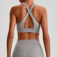 Soutien-gorge de sport personnalisé pour femme, simple, à dos croisé et ouvert, à maintien élevé, respirant, extensible dans les quatre sens, rembourré, avec découpe en goutte d'eau, pour le yoga, la gym et l'entraînement