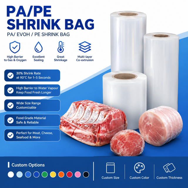 High Barrier Shrink Bag for Fresh Meat, 30% High Shrinkage PA/PE Wrap for Beef, Factory Direct Custom Size Fast Delivery