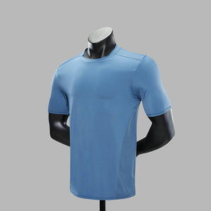 T-shirt en nylon bleu pour homme, manches courtes, couleur unie, coupe ajustée, vêtements de sport - Product Image 1