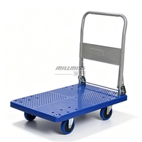 Chariot de manutention industriel à quatre roues en plastique pour le stockage et la manutention des marchandises en entrepôt
