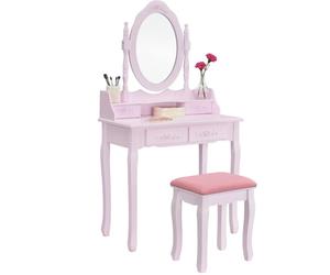Cổ phiếu hạn chế màu hồng Gương Gỗ Đức trang điểm Vanity nhà mặc quần áo cô gái phòng ngủ Châu Âu tủ quần áo bảng cho trẻ em với phân - Product Image 3