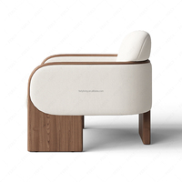 Fauteuil de salon FERLY, style rétro européen, en bois massif, artisanal, avec table d'appoint en travertin