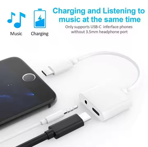 อะแดปเตอร์ USB Type C แบบ 2-in-1 สำหรับขายส่ง พร้อมช่องเสียบเสียง Aux 3.5 มม. และช่องเสียบชาร์จ  หัวแยกเสียงสำหรับหูฟัง พร้อมปลอกหุ้ม PVC และสายถักป้องกันสัญญาณรบกวน - Product Image 6
