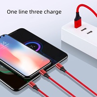 Kabel USB 3 in 1 Bersertifikat CE 1.2M, Kabel Charger USB Multi dengan Jalinan Nilon, Micro USB 8Pin Tipe C, Kabel Pengisian Cepat 3in1