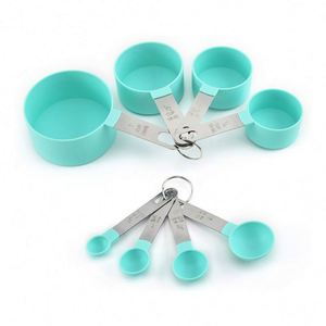 Baking Tools <b>Liquid</b> Powder <b>Coffee</b> Measuring Tools Stainless Steel Handle 8 Pieces Plastic Measuring Cups and Spoons Set - Product Image 1