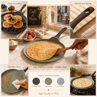 Plaque de cuisson pour tortillas et crêpes, trois couleurs, en aluminium moulé, revêtement antiadhésif effet pierre moderne, compatible induction, écologique, avec poignée en bois
