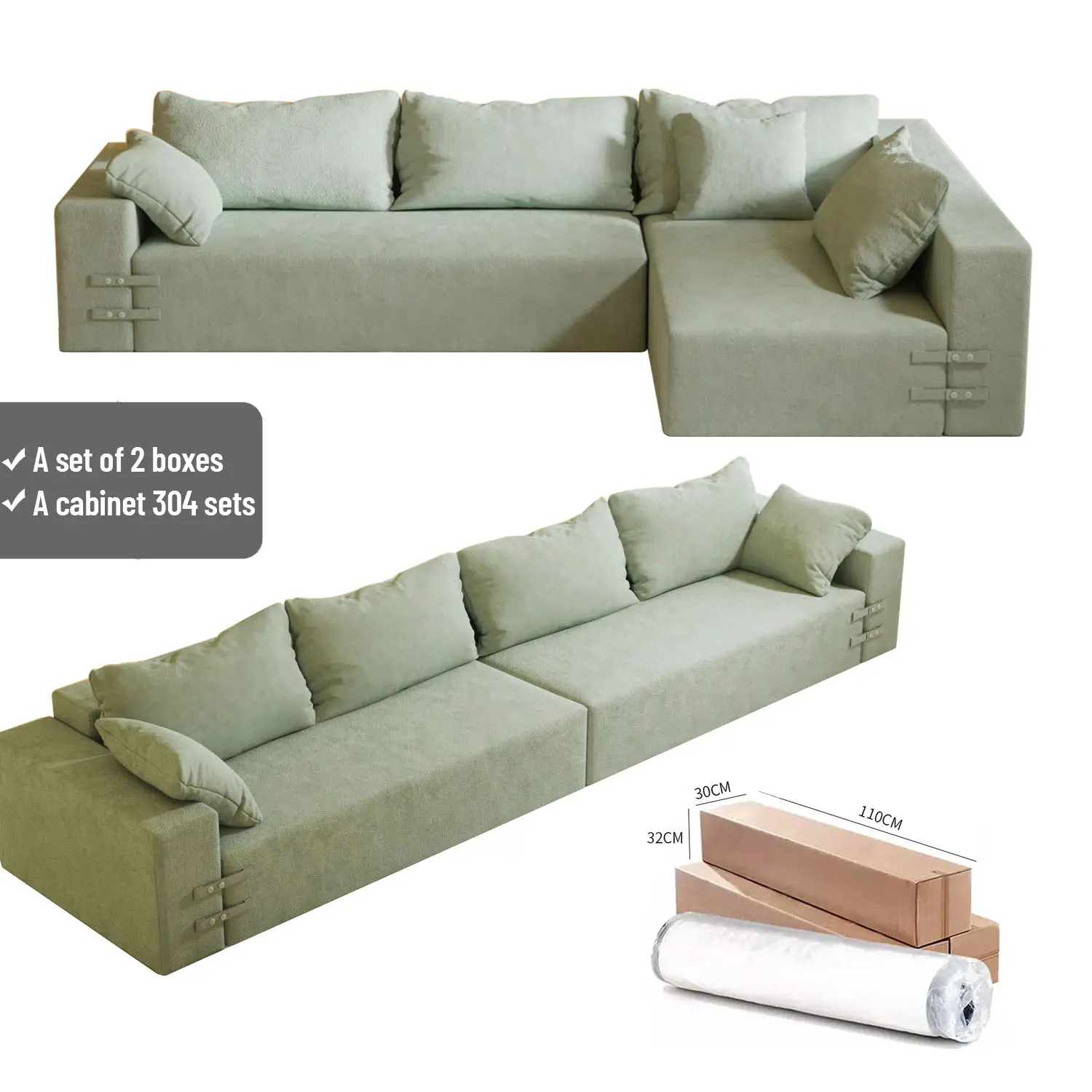 SAIEN desain baru Sofa ruang tamu dengan lapisan ganda dukungan busa untuk rumah furnitur Sofa tempat tidur dengan 6 buah bantal Sofa