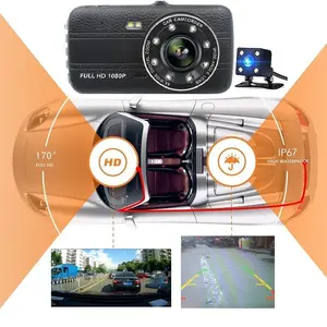 Câmera de monitoramento de estacionamento automotivo, lentes duplas, hd 1080p, 4 polegadas, retrovisor dvr, ângulo aberto 170, gravador, sensor de estacionamento