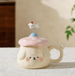 Tasse en céramique <span class=keywords><strong>super</strong></span> mignonne en forme de chat avec couvercle et cuillère, design écologique de dessin animé, idéale pour étudiants et couples, cadeau d'anniversaire - Product Image 3
